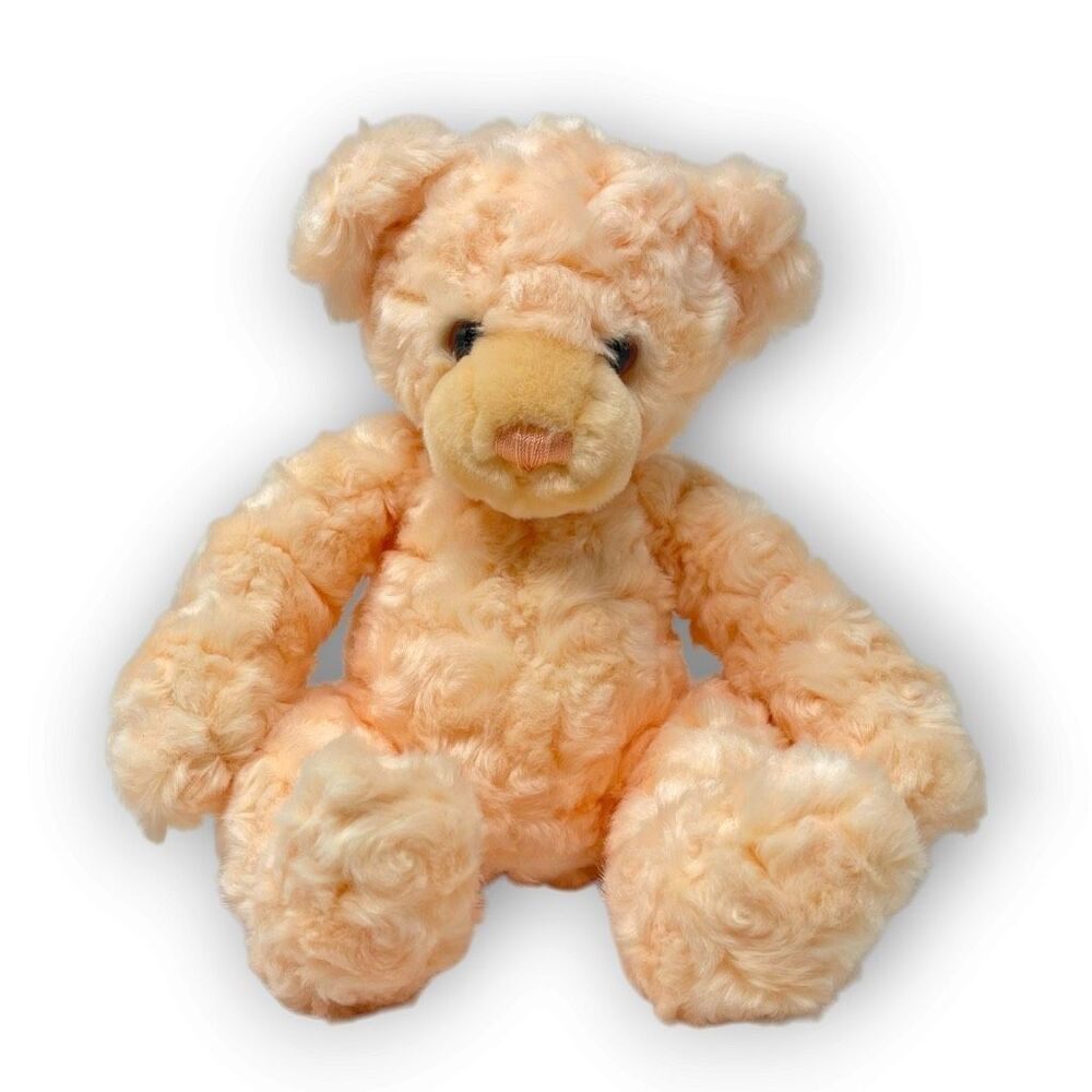 Vintage Aurora A&A Teddy Bear Stuffed Plush Toy Curly Soft Coral Orange Pellets
